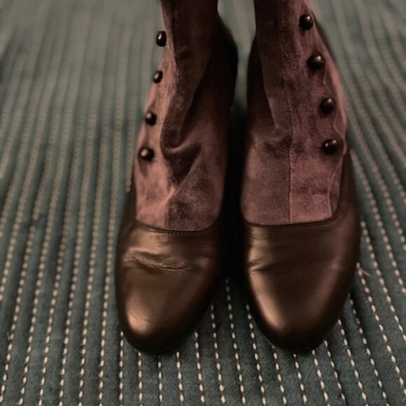 Vero Cuoio Granny Boots Suede Leather 38.5 Gray Black Button Up *Please Read* - Picture 11 of 15